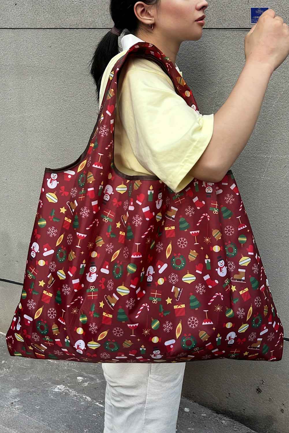 Fiery Red Cartoon Snowman Gift Graphic Large Tote Bag Fiery Red ONE SIZE Oxford fabric 10c83ba61033d8c1