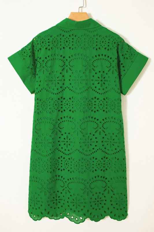 Solid Embroidered Eyelet Collared Mini Dress 10cf58c7-b9e1-4de1-9cd1-0d42b2ce4857