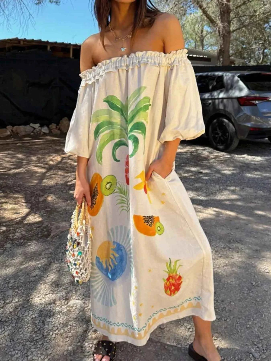 Frill Printed Off-Shoulder Dress 10d15dca-0778-48b1-863b-d419424ddef6-Max-Origin