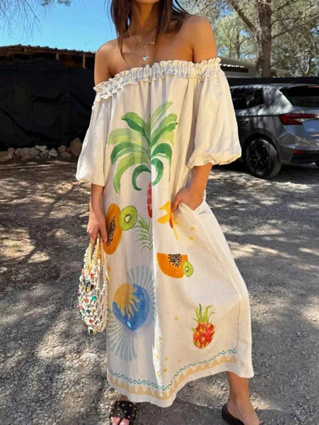 Frill Printed Off-Shoulder Dress 10d15dca-0778-48b1-863b-d419424ddef6-Max-Origin