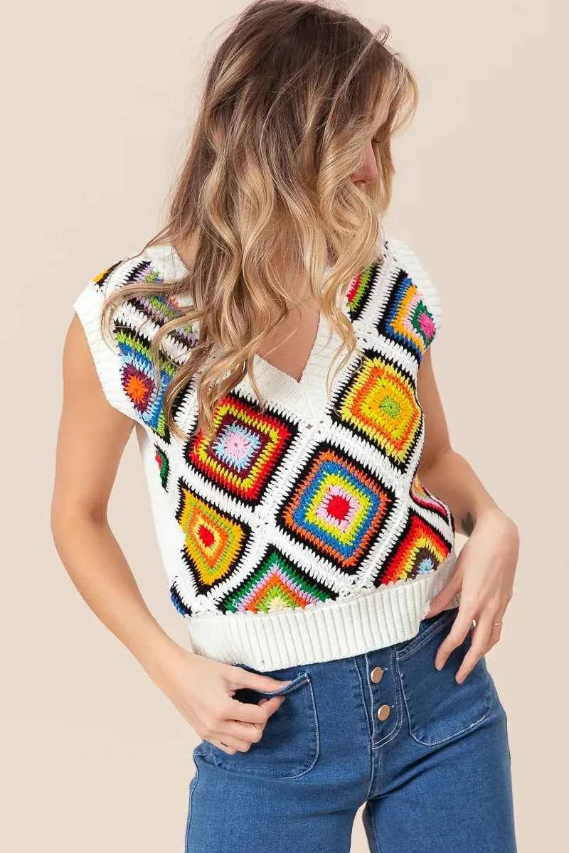 BiBi Diamond Granny Square Sweater Vest 10d9621481f44f57a5572c151aad8d47-Max-Origin