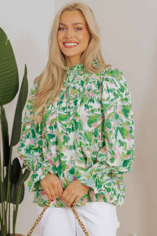 Milena Sleeve Shirred Mock Blouse 10d98197-084a-441e-9ca6-789600ef4720