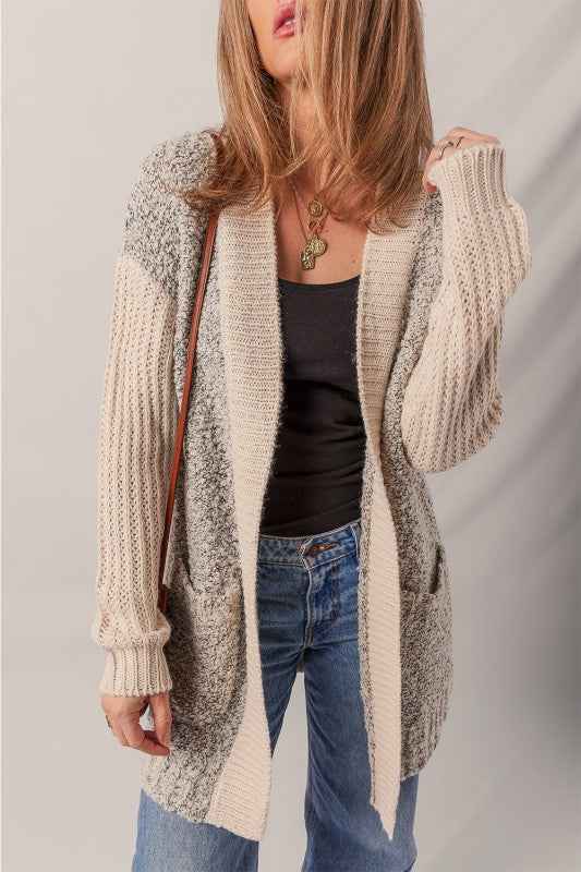 Colorblock Open Front Pocketed Cardigan 10e70e74-da28-4109-bdd6-74b38e7b0a15