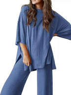 Slit Round Neck Top and Pants Set Dusty Blue 10e944e1-0aa9-4f9d-a9e0-c3f8a50bcebf-Max-Origin