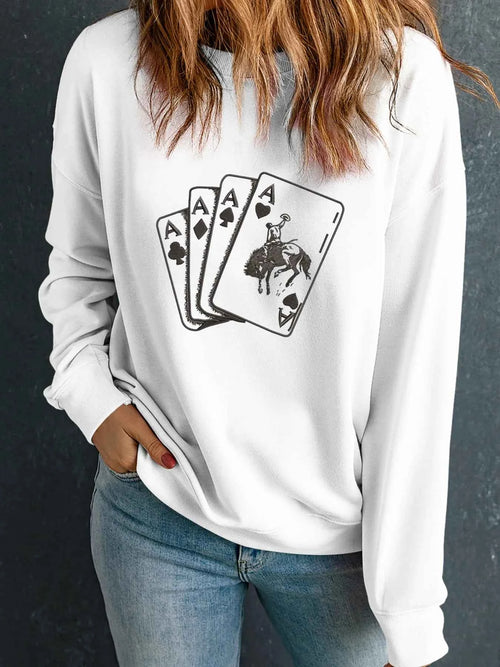 Ace Card Cowboy Graphic Long Sleeve Sweatshirt White 10eaacac087449f3a66649db5f929922-Max-Origin