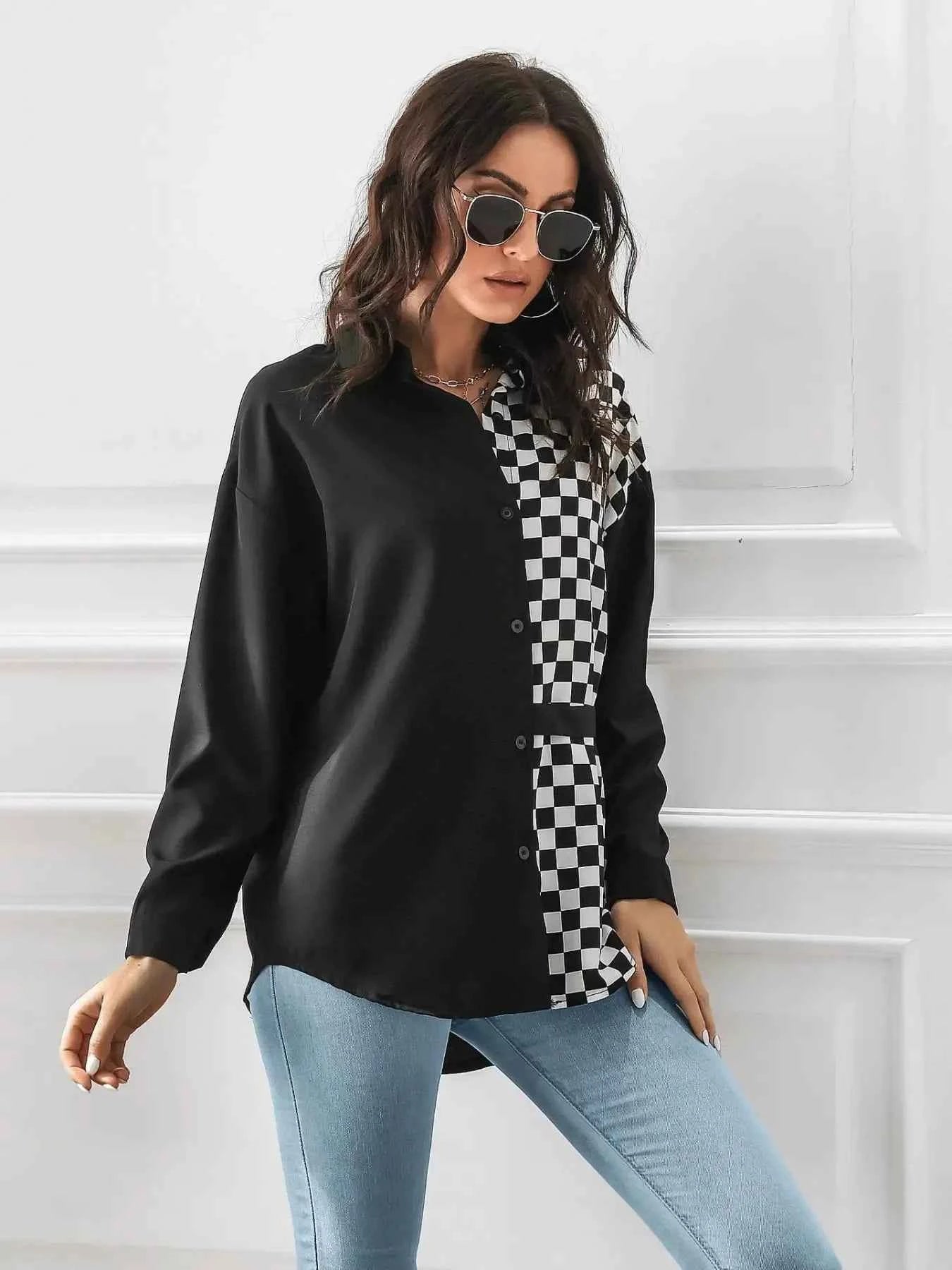 Checkered Pattern Long Sleeve Shirt 10eca693-6512-4058-9740-13563f75aeba-Max-Origin