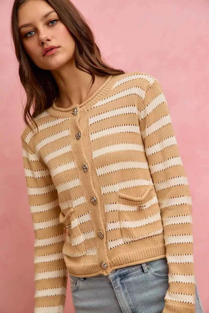 SO ME Stripe Long Sleeves Button Sweater Cardigan 1102755997c145ffb4287b77e5ab2928-Max-Origin