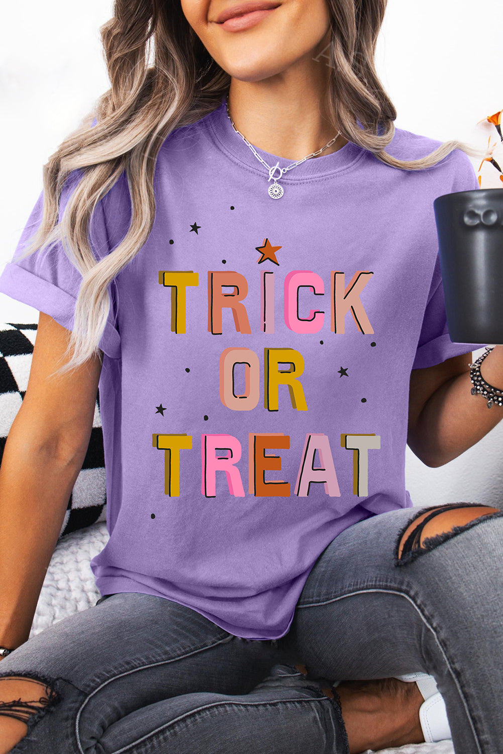Wisteria TRICK OR TREAT Halloween Heat Transfer Printing Graphic T Shirt 110334f5183722d3