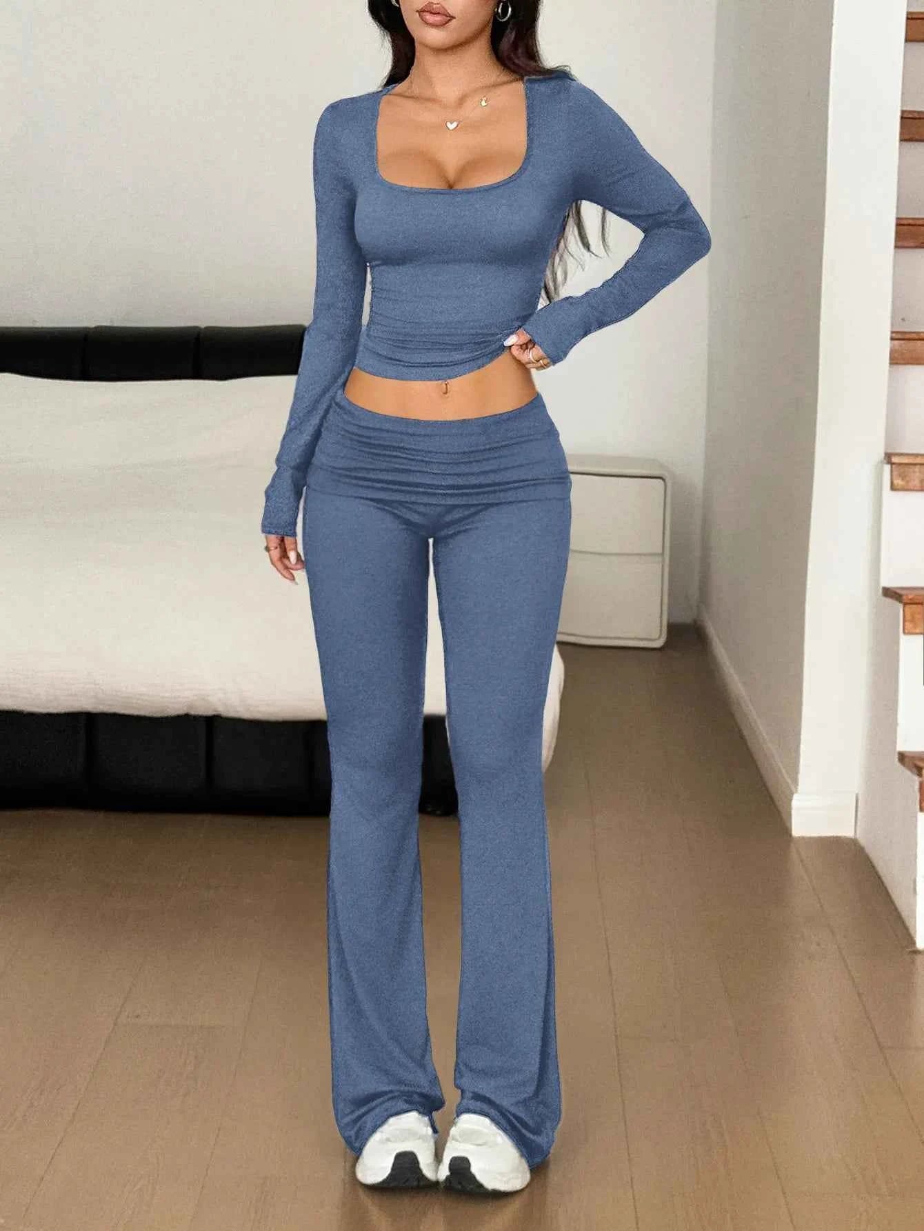 Long Sleeve Crop Top and Bootcut Pants Set Dusty Blue 1105a096-02d7-42ea-819c-c722bbde6669-Max-Origin