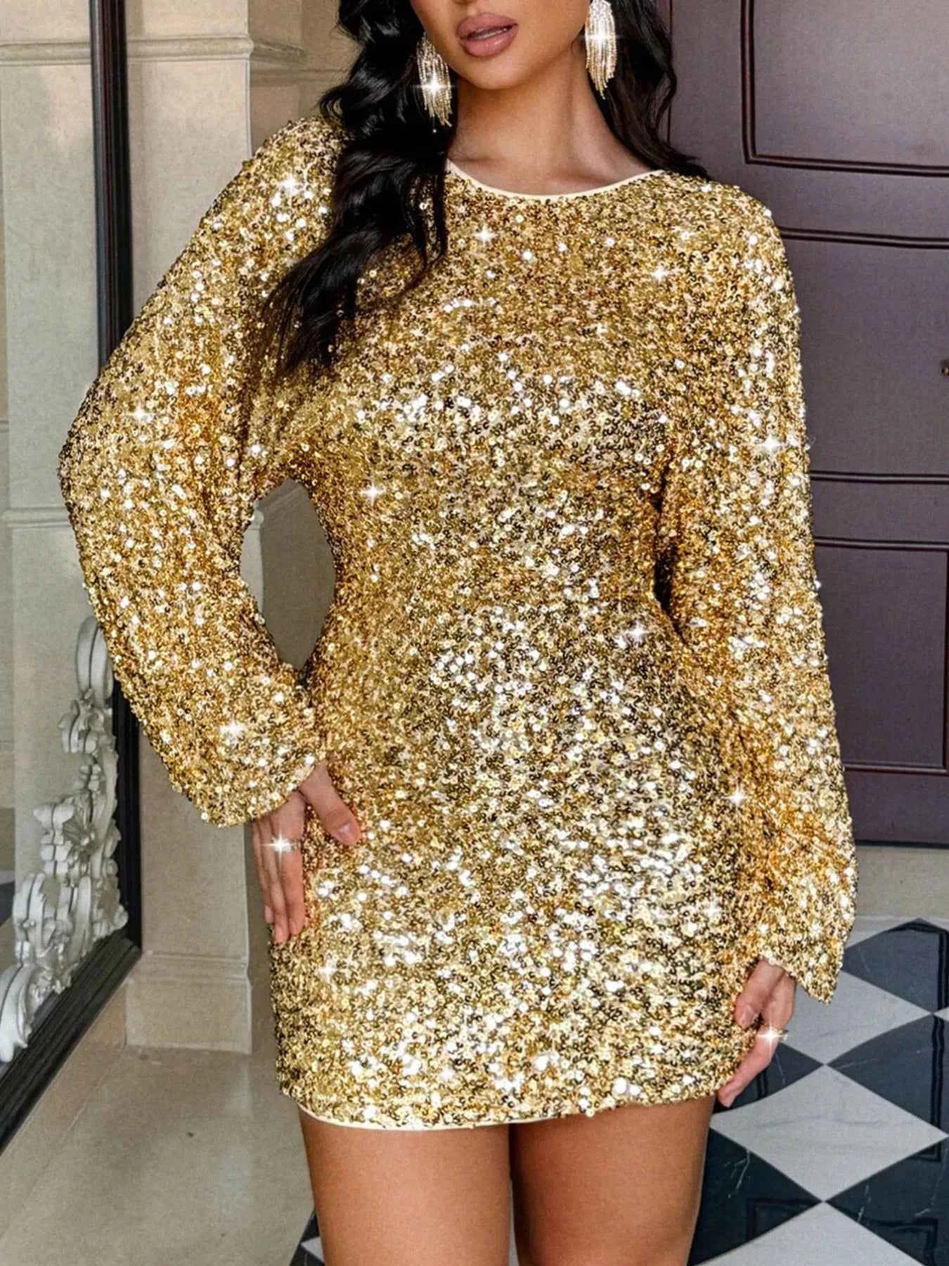 Sequin Long Sleeve Bodycon Mini Dress 110923c7-4eb6-47a9-a58f-f1650f4cd0a8-Max-Origin
