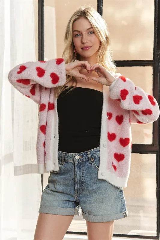 ADORA Fuzzy Heart Button Down Cardigan Ivory Red 11099121-fd37-49e4-9f2a-332699a25f25-Max