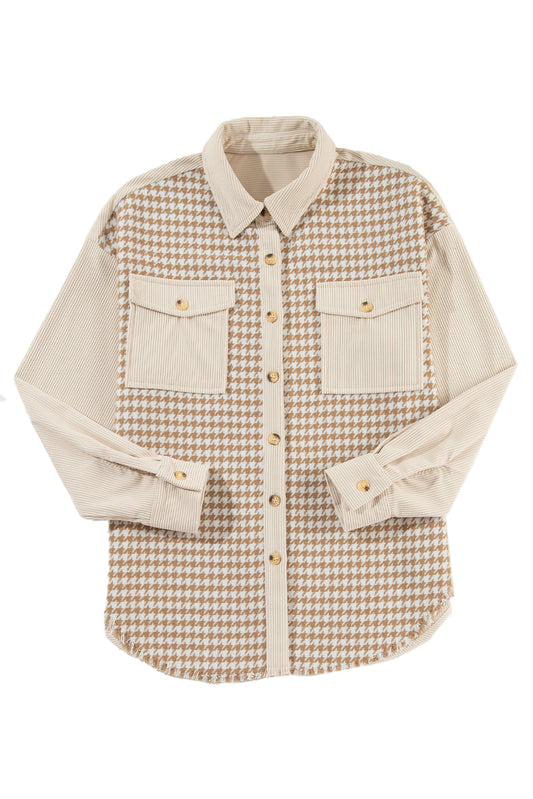 Parchment Houndstooth Corduroy Patchwork Flap Pocket Shacket 110fa8ea12a13878