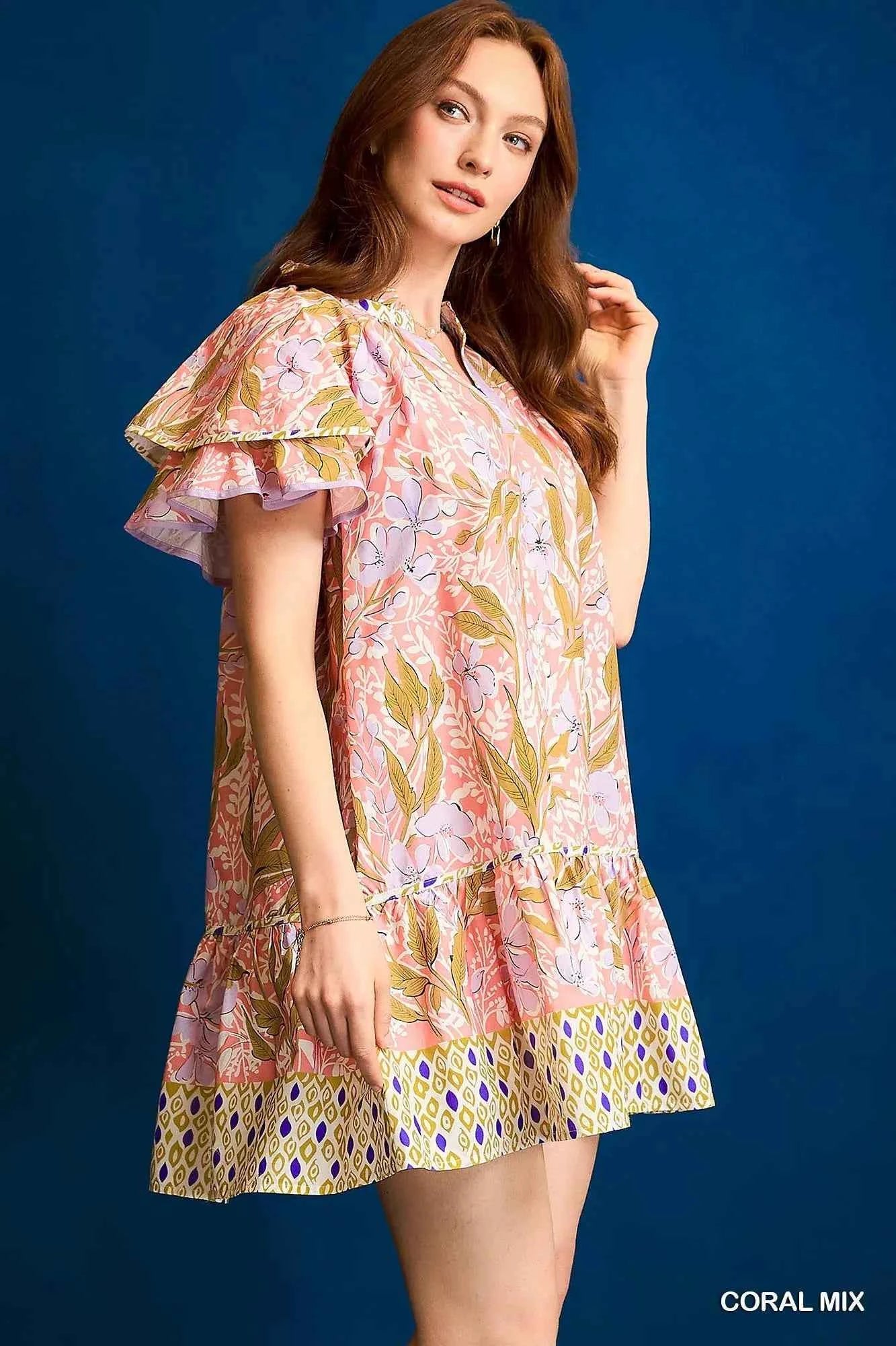 Umgee Floral Ruffle-Sleeve Tunic Dress 111c9749-9d1c-4cd0-a359-acd6e2832614-Max-Origin