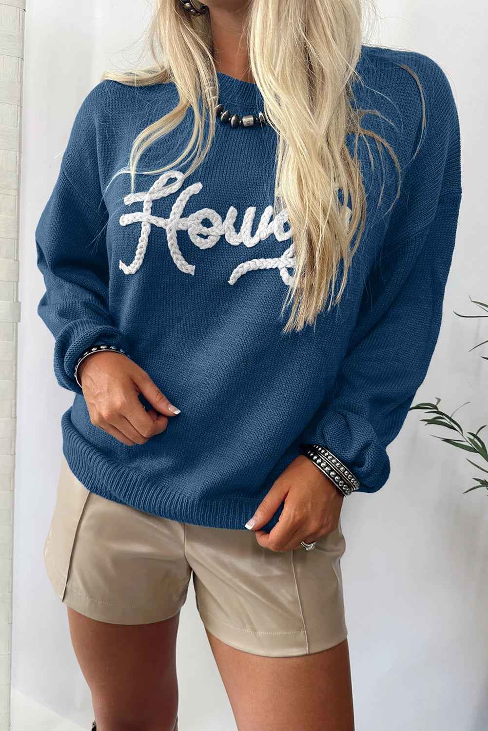 Dusk Blue Howdy Embroidered Graphic Sweater 11207879110bf84a