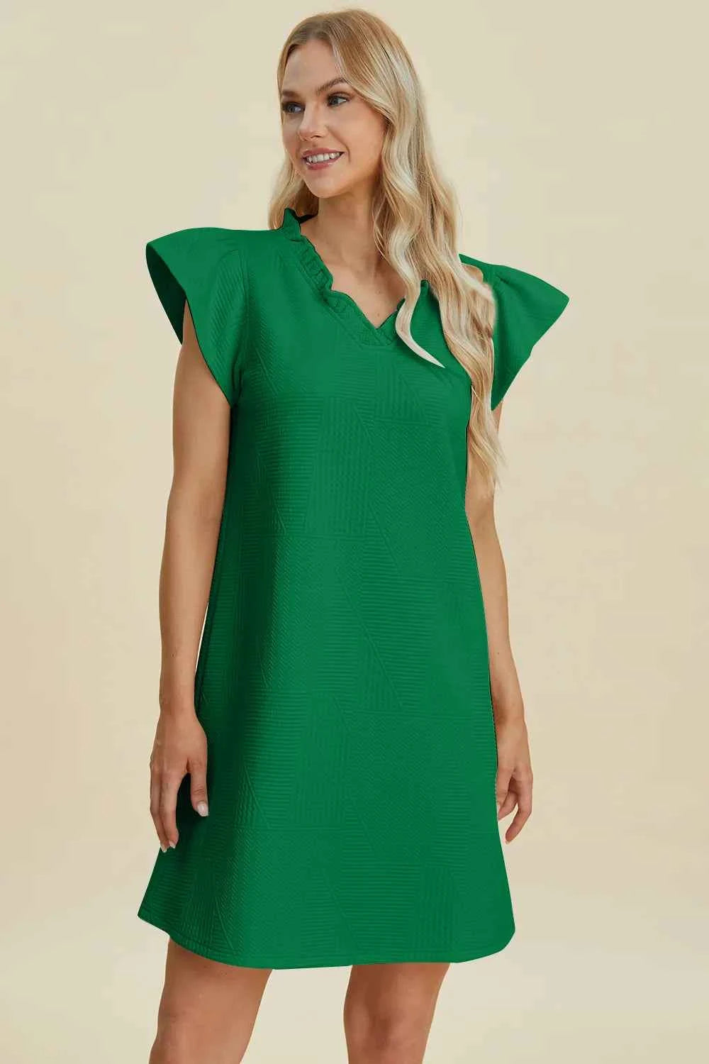 Double Take Full Size Ruffled V-Neck Cap Sleeve Dress 11226690-722e-4886-816f-c443e36bb8e9-Max