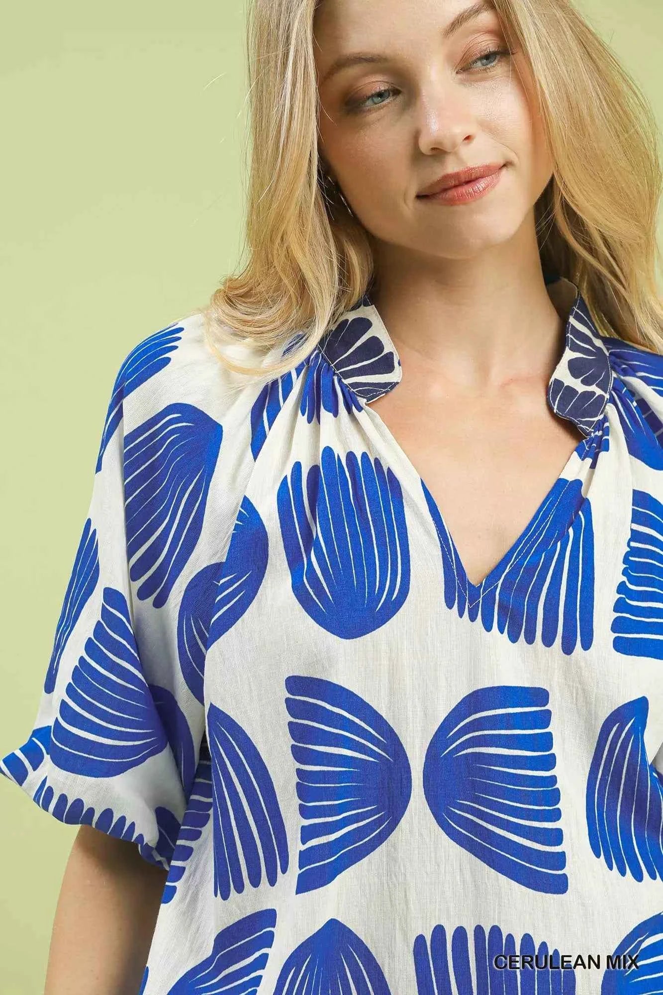 Umgee Shell Block Border Print Puff Sleeve Blouse 112908f3-d471-41db-912c-83ea20a39e50-Max-Origin
