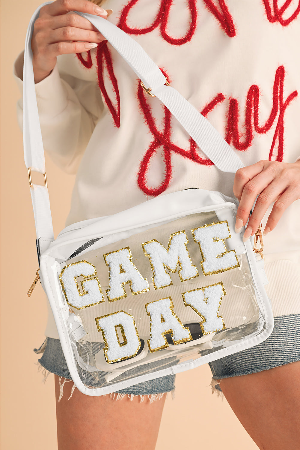 Black Chenille GAME DAY Pattern Clear Bag 1130e60238d13d1b