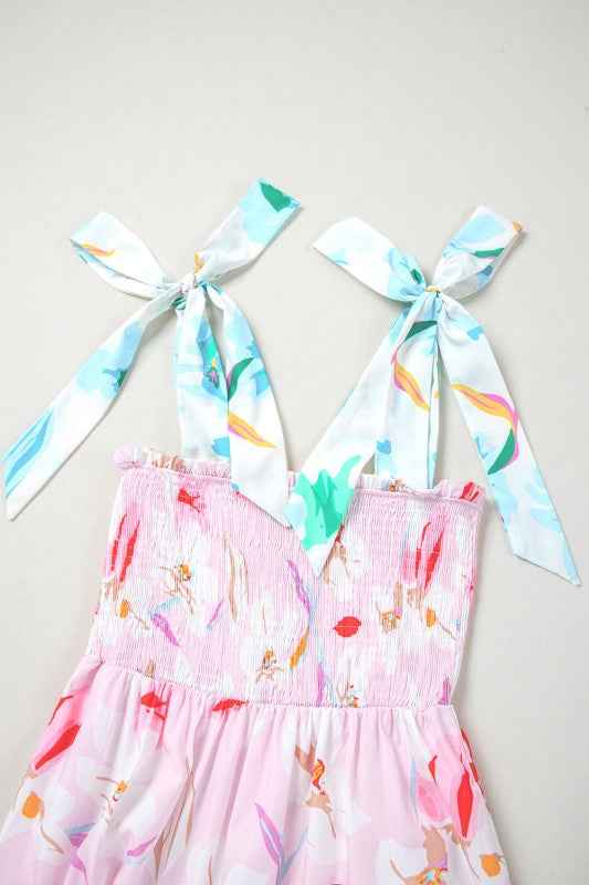 Floral Knotted Shoulder Smocked Maxi Dress 113cf25c-a19e-4aa7-883d-5ee1031c8364