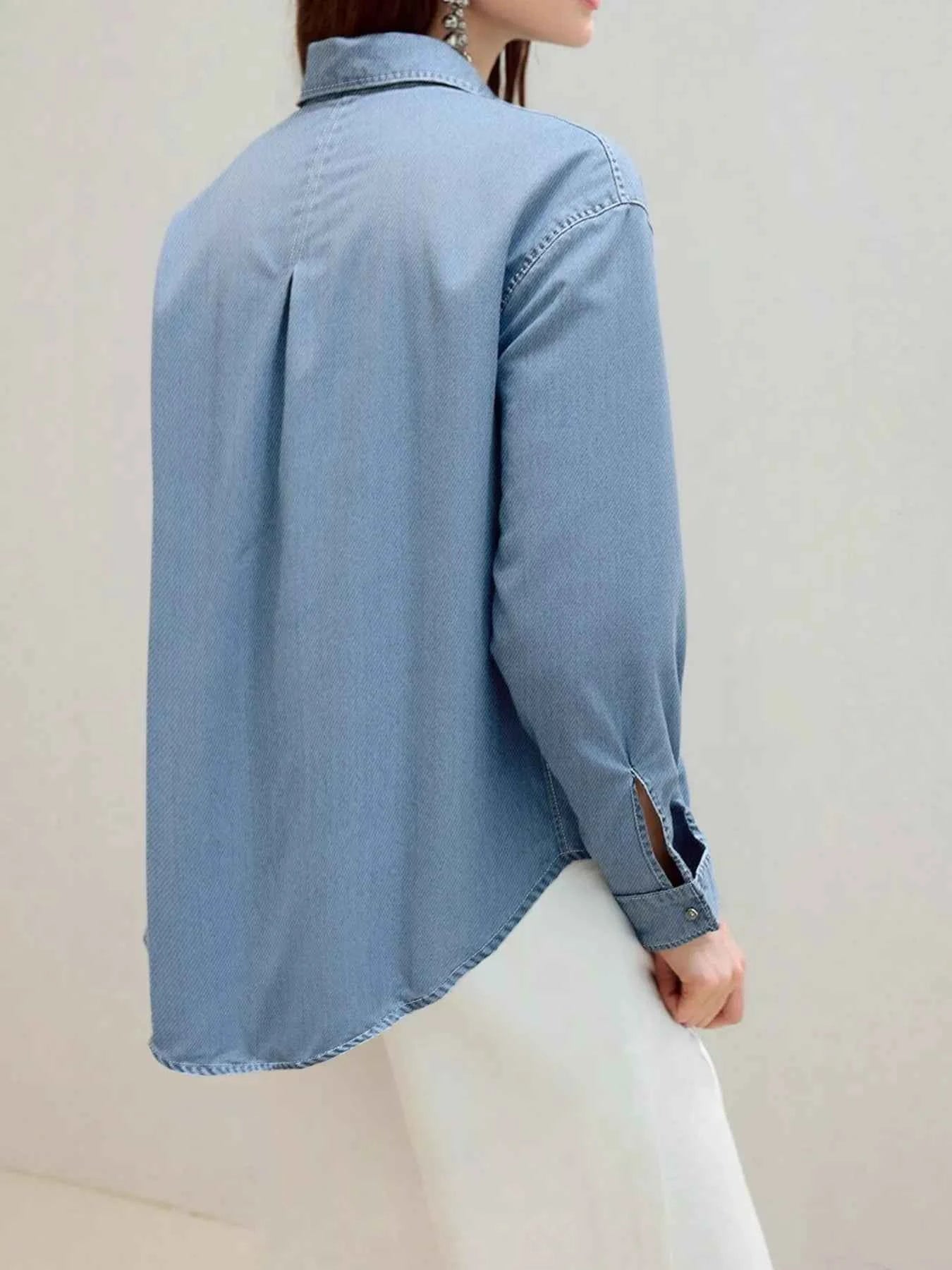 Full Size Button-Up Long Sleeve Denim Shirt Plus Size