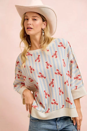 4th of July Lobster Stripe Waffle Knit Sleeve Top Light Blue Red 1151b917-6872-49fa-9002-a4c199b7f512-Max-Origin