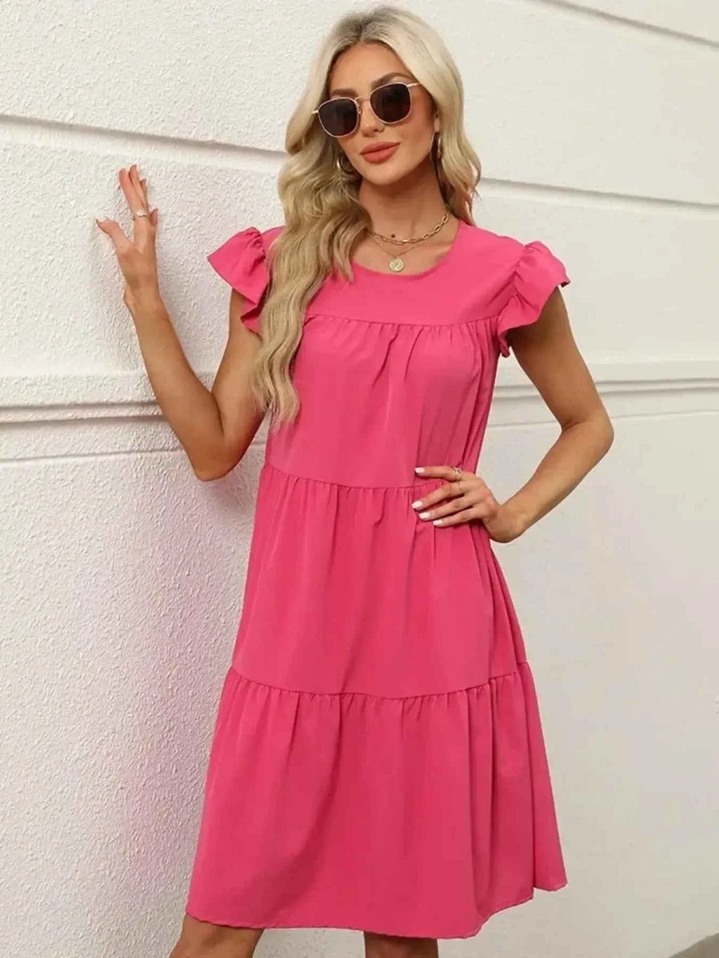 Tiered Ruffle Sleeve Mini Dress 1157796cbde44a30927be243905569dc-Max-Origin