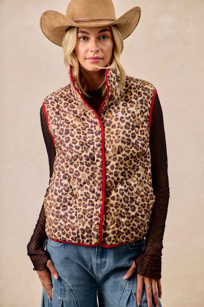 BiBi Leopard Print Piping Detail Quilted Vest 1161637217ea42f8a9e2816fdc9caa28-Max