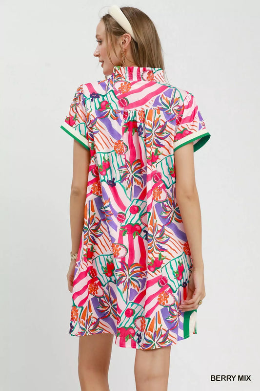 Tropical Print Collared Shift Dress 11616f1f-e3f1-4846-9239-b5a644a8c6df-Max-Origin
