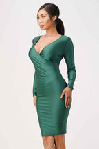 long sleeve shiny tricot overlap midi dress 11645367_beaccddc-41ac-47ac-bebd-fc49caa64222