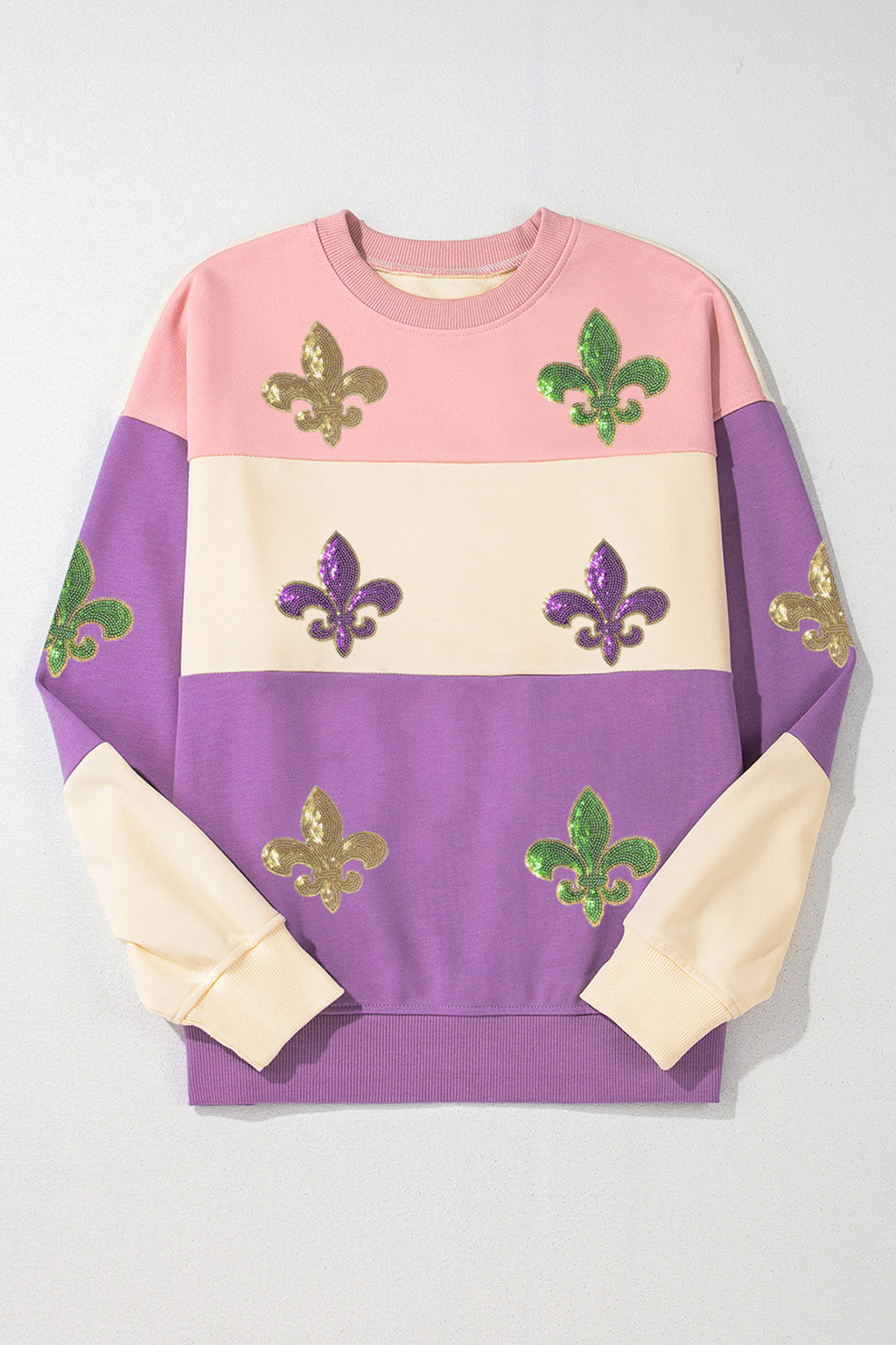 Meadow Mauve Colorblock Sequined Fleur De Lis Sweatshirt 116663793b081902