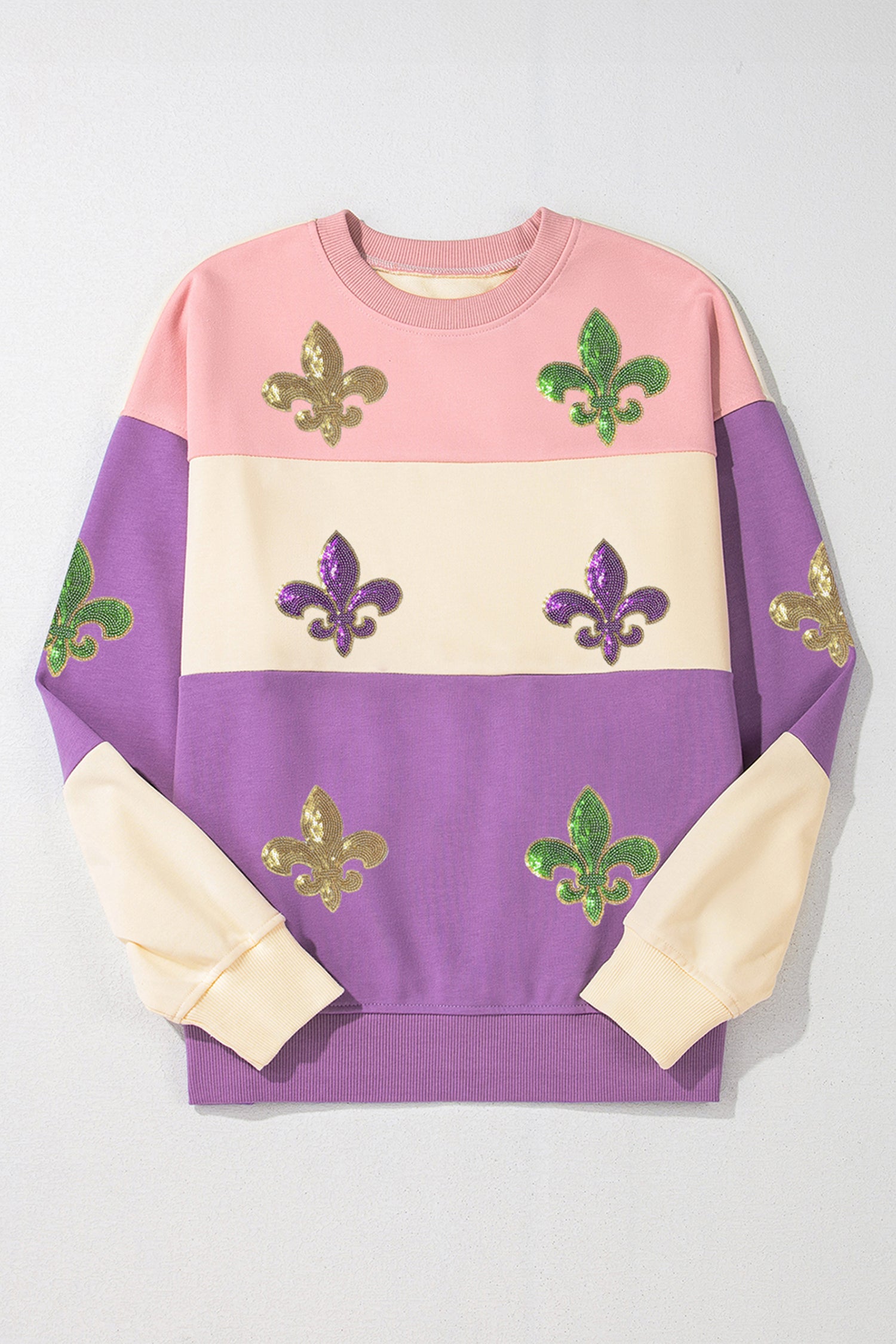 Meadow Mauve Colorblock Sequined Fleur De Lis Sweatshirt 116663793b081902