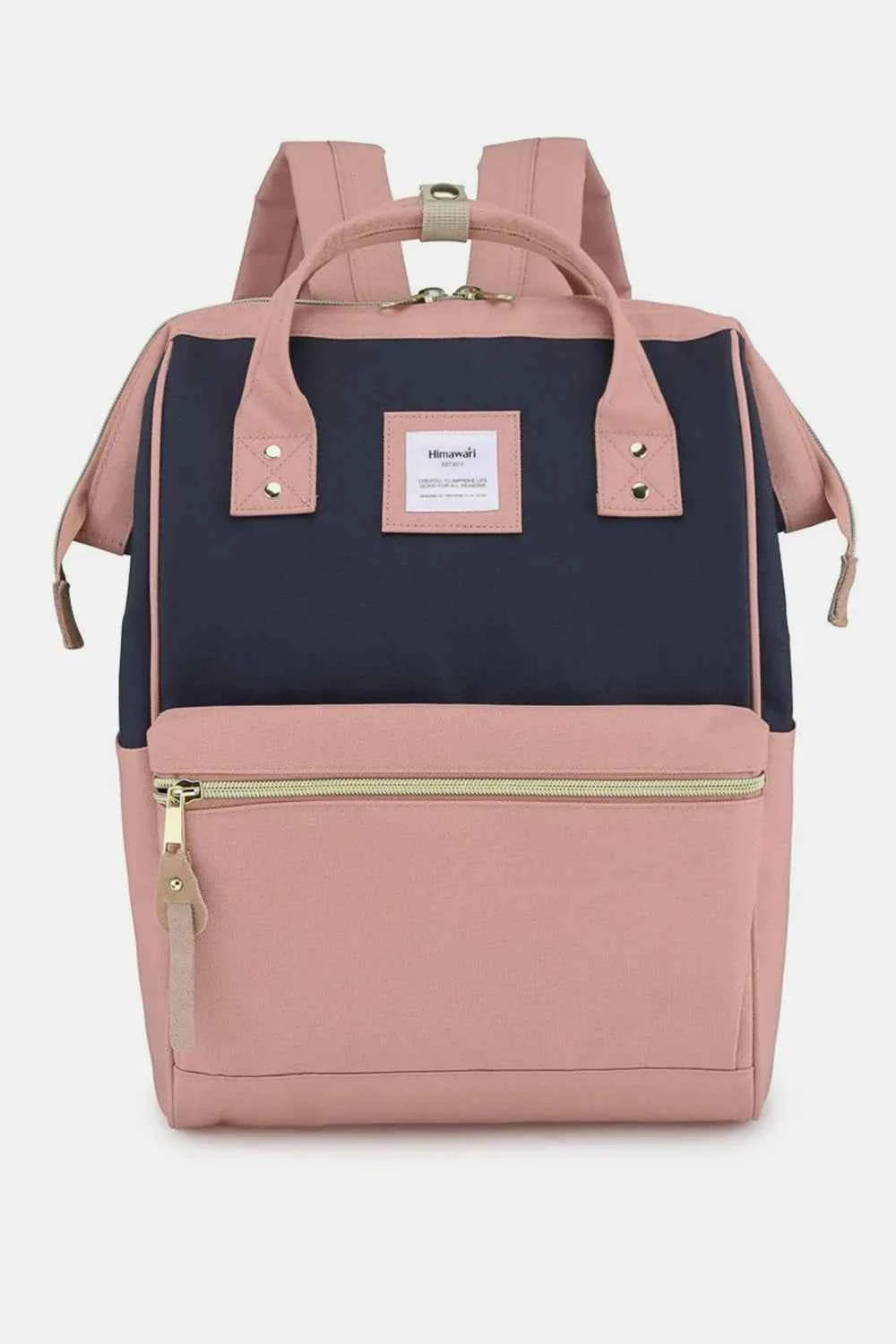 Himawari Waterproof Canvas Backpack Bag with Side Pockets B-Pink Navy One Size 1166d89d-8fbb-40d7-85e0-cf7afd99029d-Max