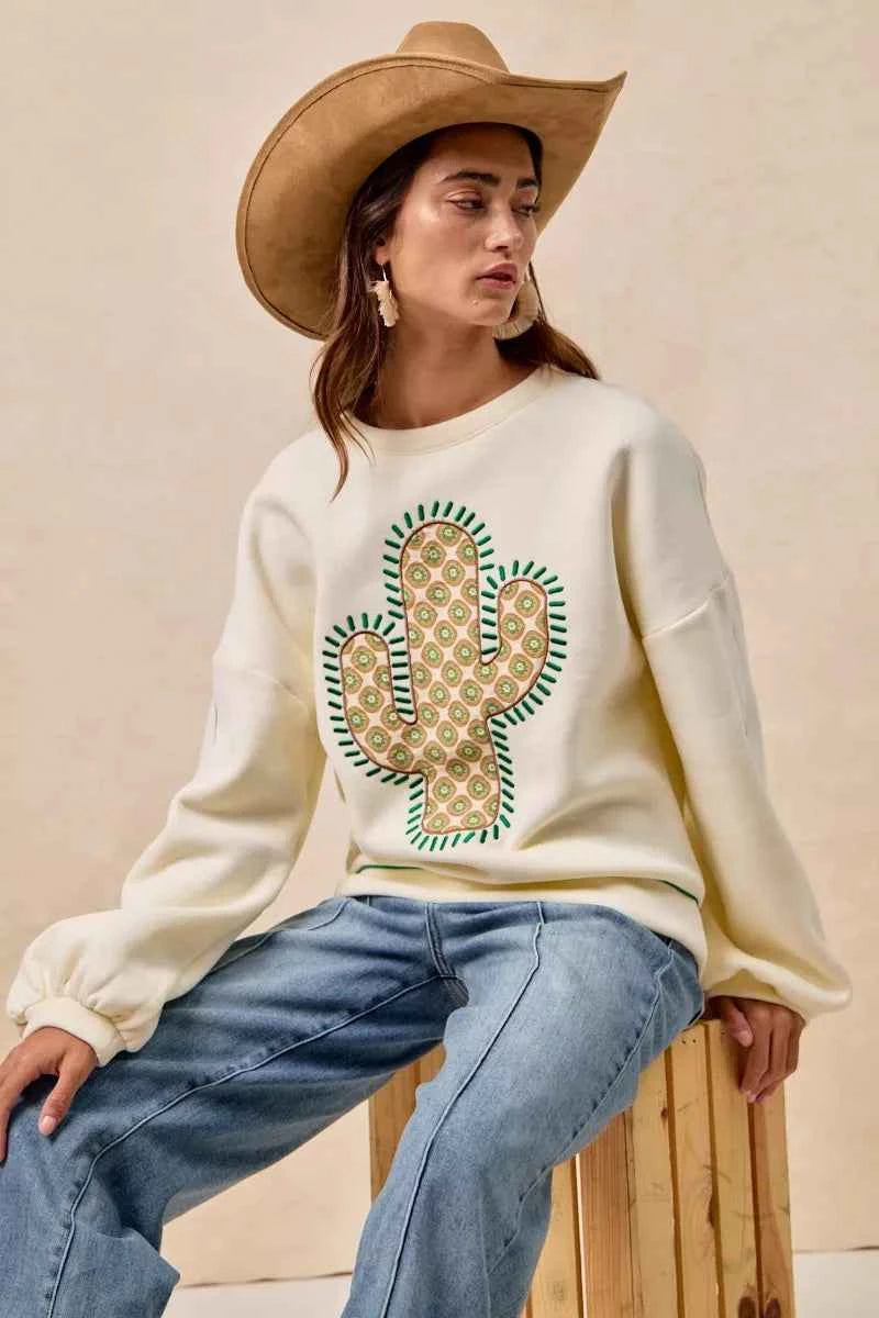BiBi Cactus Embroidered Fleece Sweatshirt 116e0184225f493ab4625840a9976cb2-Max-Origin