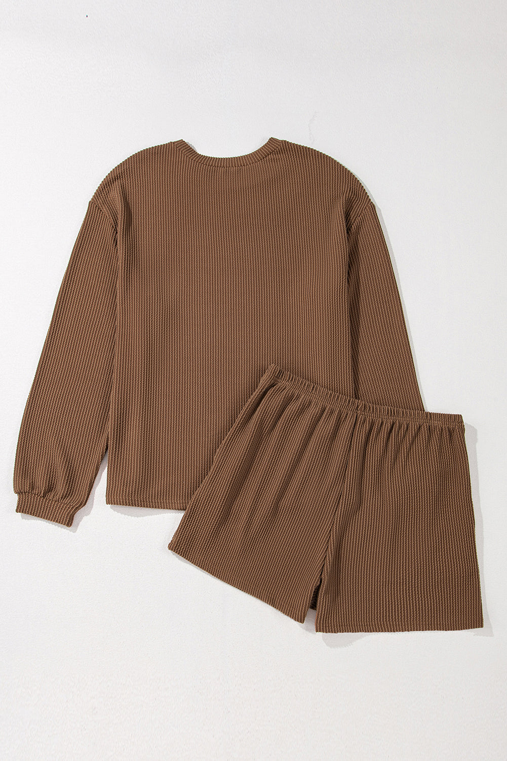 Chestnut Twisted Ribbed Mallard Duck Sequins Patch Long Sleeve Top and Short Set Chestnut 75%Polyester+20%Viscose+5%Elastane 117217af044e34f4