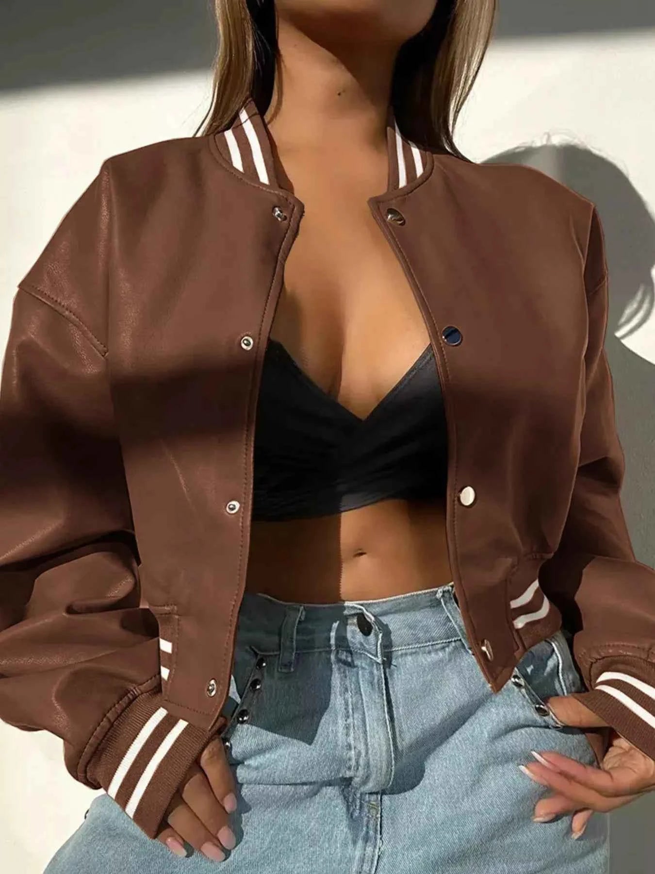 Snap Down Long Sleeve Jacket Brown 1175693be75f4ab1a7af81f4161f10b2-Max-Origin