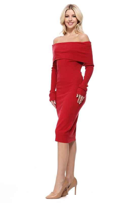 Off Shoulder Long Sleeve Slim Fit Midi Knit Dress 11825819_21c4938d-334b-4f85-9b6b-a4a61c66f309