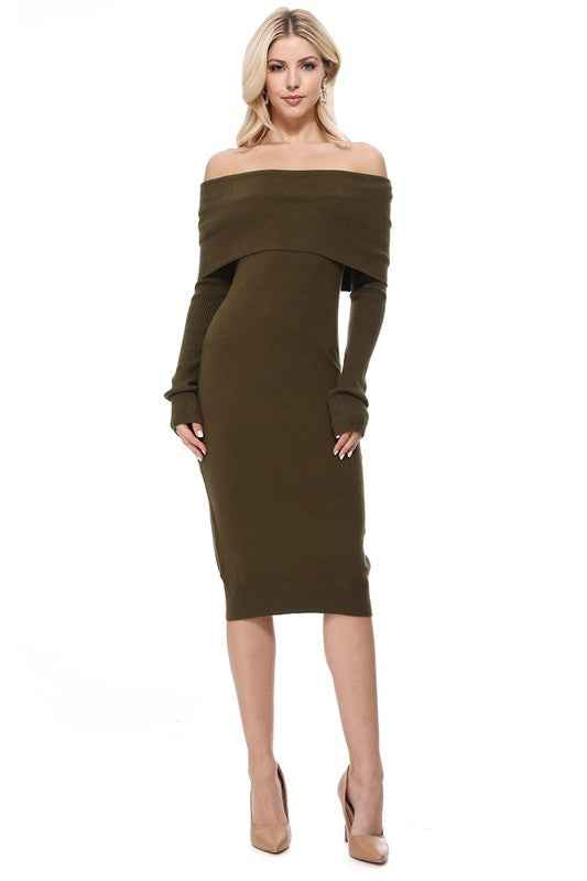 Off Shoulder Long Sleeve Slim Fit Midi Knit Dress Olive 11825819_aa32a898-d7ef-4583-b8d1-72a5fc8b8c9d