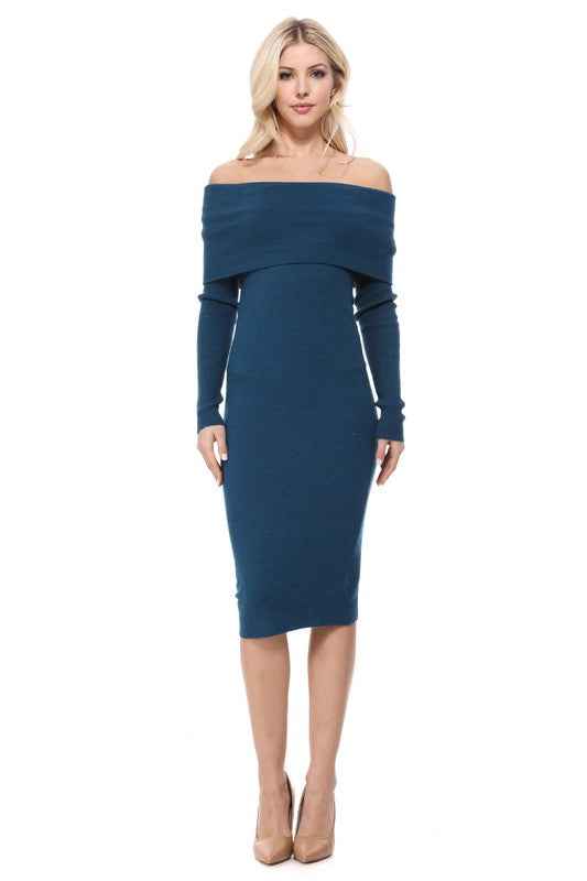 Off Shoulder Long Sleeve Slim Fit Midi Knit Dress Teal 11825819_fc2e2426-07bc-4b8a-9354-158d772ea74b