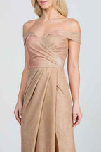 Off the shoulder glittery jacquard gathered gown 11897893_22c29f0c-4260-4692-8dce-d1e87efdc290