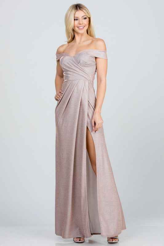 Off the shoulder glittery jacquard gathered gown Blush 11897893_44d7877c-67c7-4da2-8951-9368c40159db