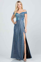 Off the shoulder glittery jacquard gathered gown 11897893_71832ffa-03d3-4ea5-9c4f-06802d59c82f