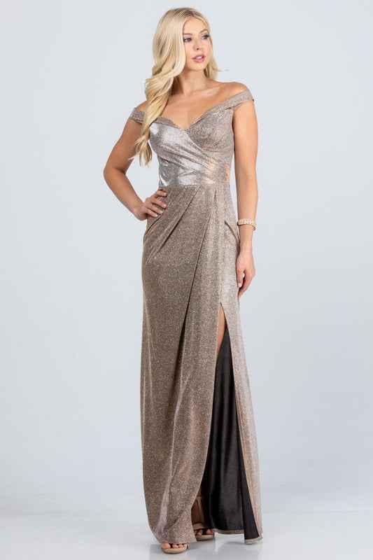 Off the shoulder glittery jacquard gathered gown Taupe 11897893_afbadd84-1777-4718-b7cc-a76a3137f40f