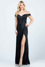 Off the shoulder glittery jacquard gathered gown 11897893_f30d6ee3-02b9-4ff0-9958-9b34d6970973