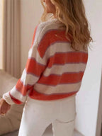 Striped Round Neck Dropped Shoulder Sweater 11901bdc0cf04d1da1a78525234aeb8c-Max-Origin