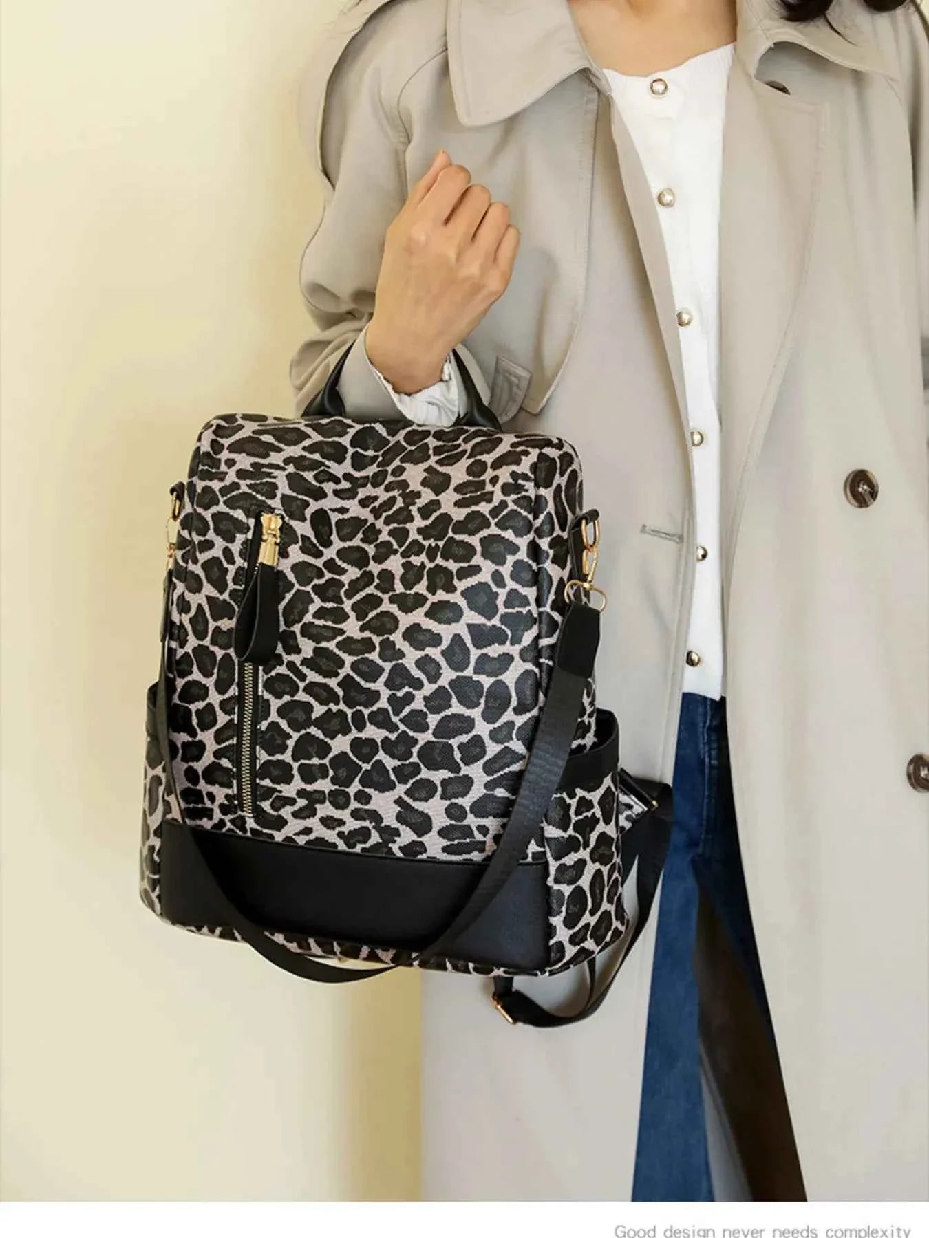 Leopard Print Backpack Bag Black One Size 11927d5428df400fa0459264832f0813-Max-Origin