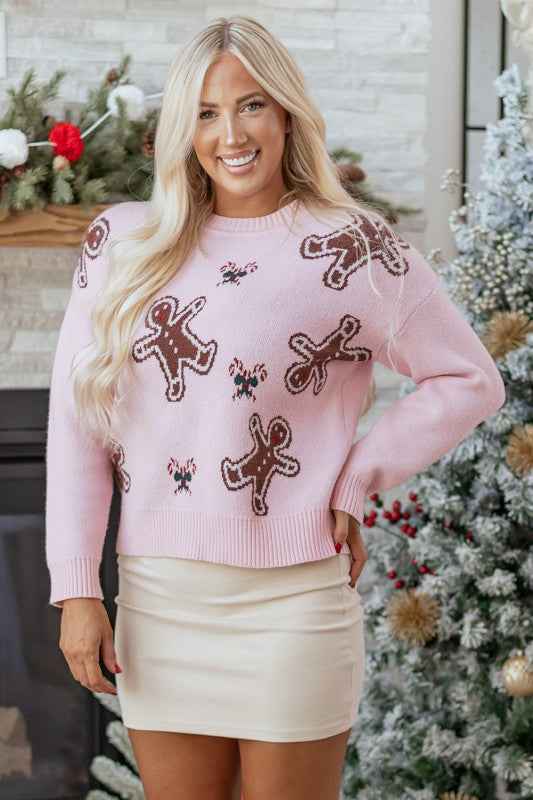 Christmas Ginger Bread Man Round Neck Sweater 1193e978-ad54-4a77-b3b6-40eb00e865d7