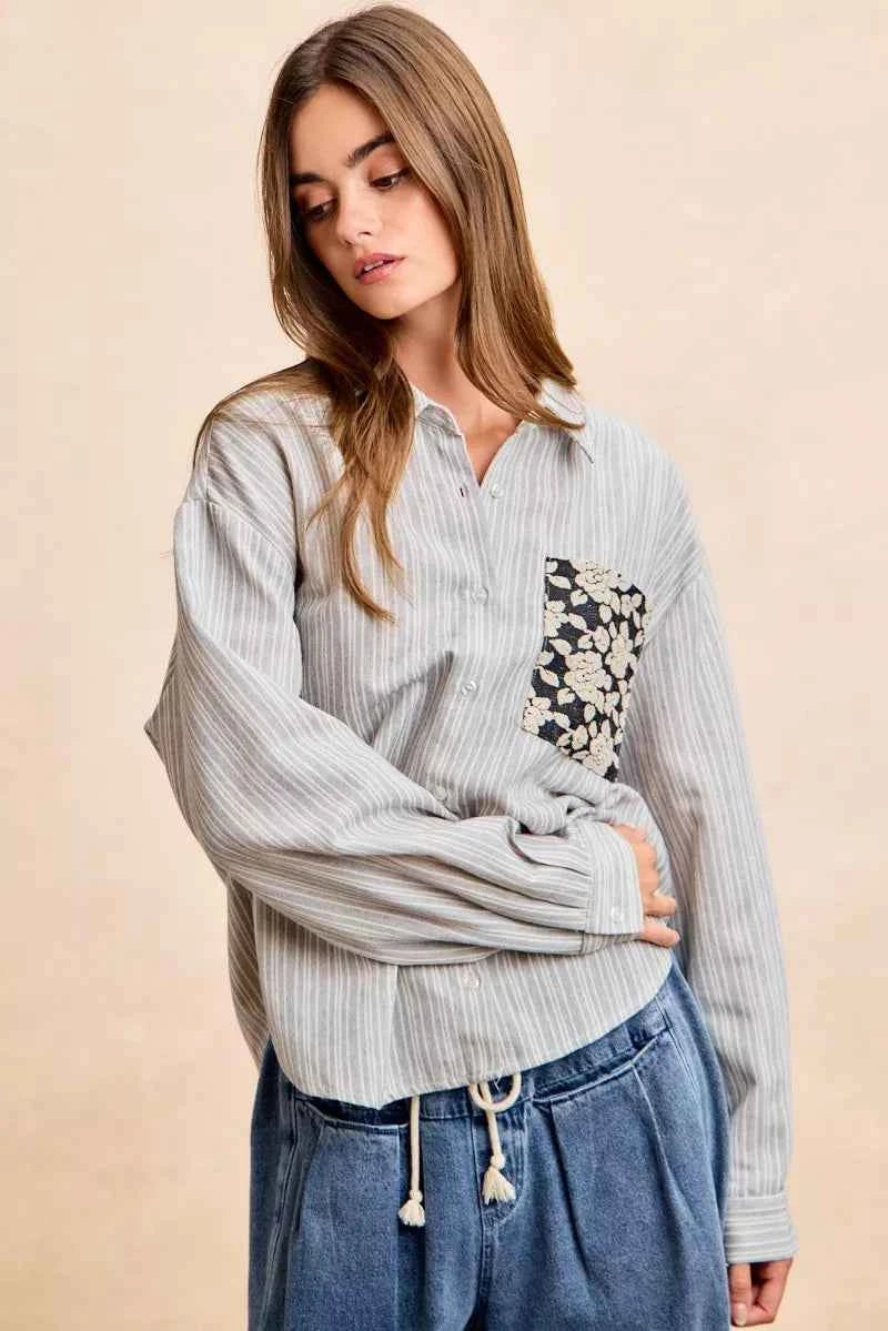 BiBi Flower Jacquard Knit Patch Pocket Stripe Shirt 119a3aa57cf240c492fa56f93cb5ca34-Max-Origin