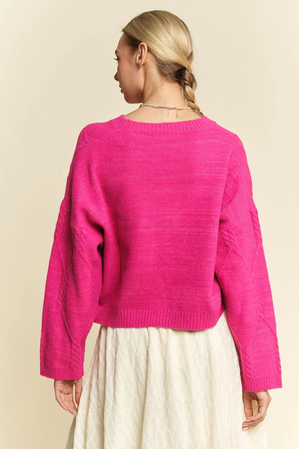 Davi & Dani Diamond Cable Pattern Drop Shoulder Sweater 11a10e88-b2f3-4098-b5f5-d5d52cd055d3-Max