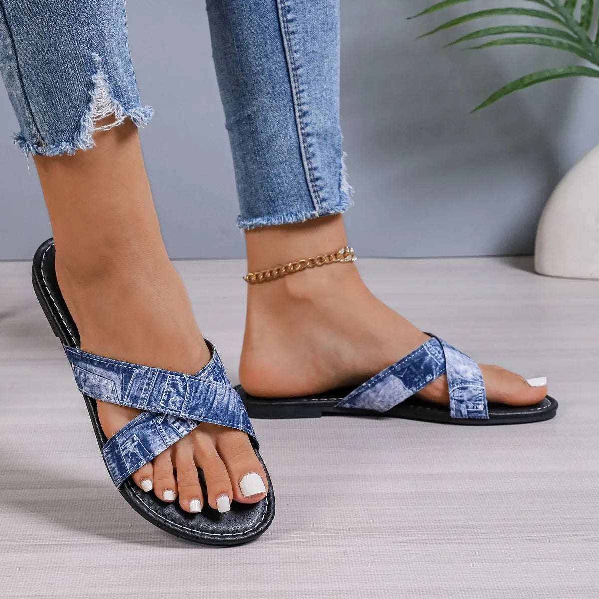 Open Toe Flats Sandals Blue 11a12403-37b2-4430-9824-a4cdf98fc8b5-Max-Origin