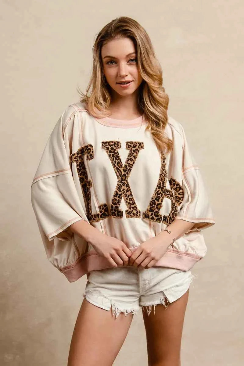 BiBi Leopard Print Texas Patchwork Overlock Stitch Top 11a2c43427ce497496ab2e6346212a00-Max-Origin