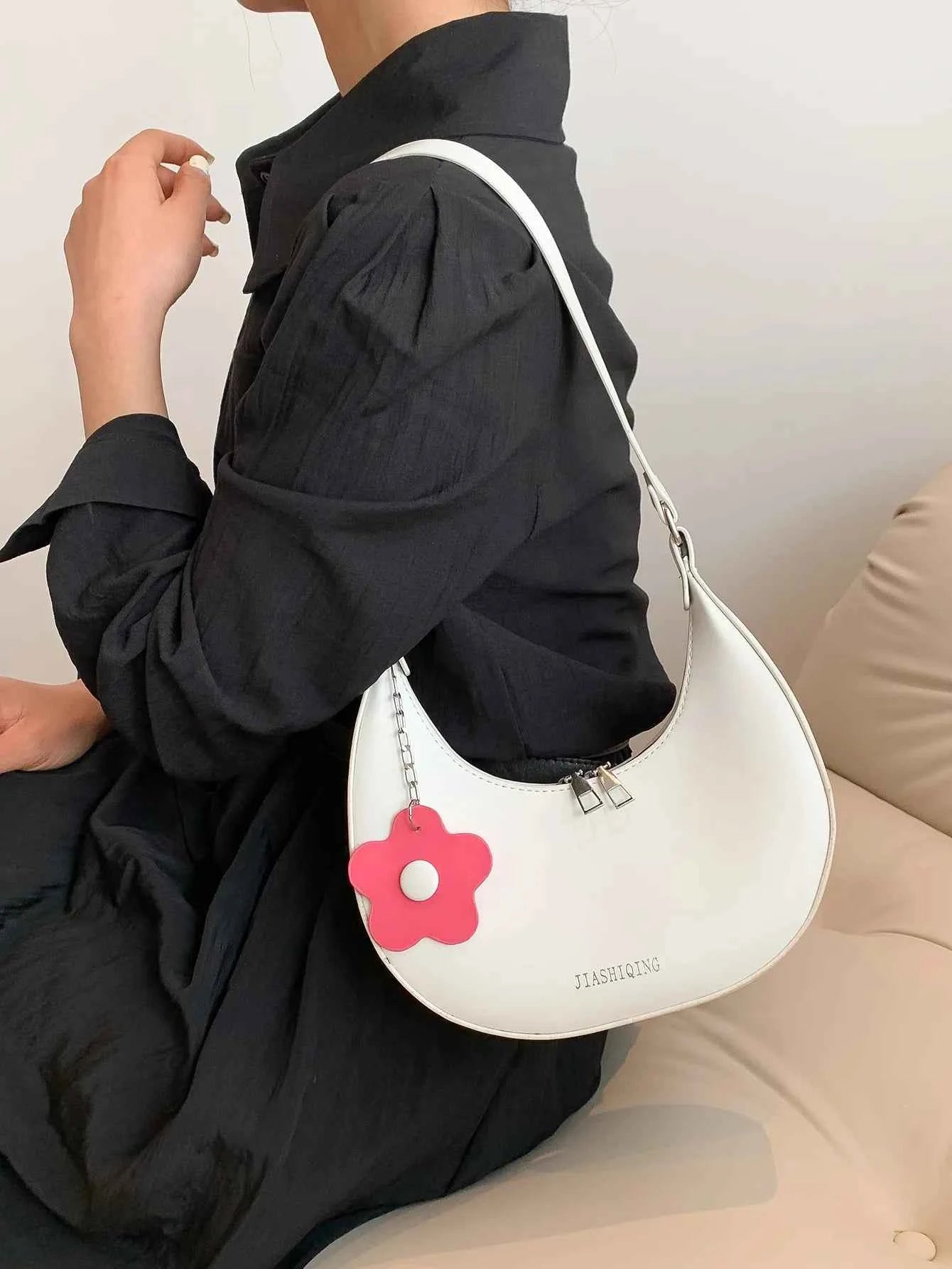 Crescent Shoulder Bag with Flower Charm White onesize 11a41cd39354443098fdcc7138241dc7-Max-Origin